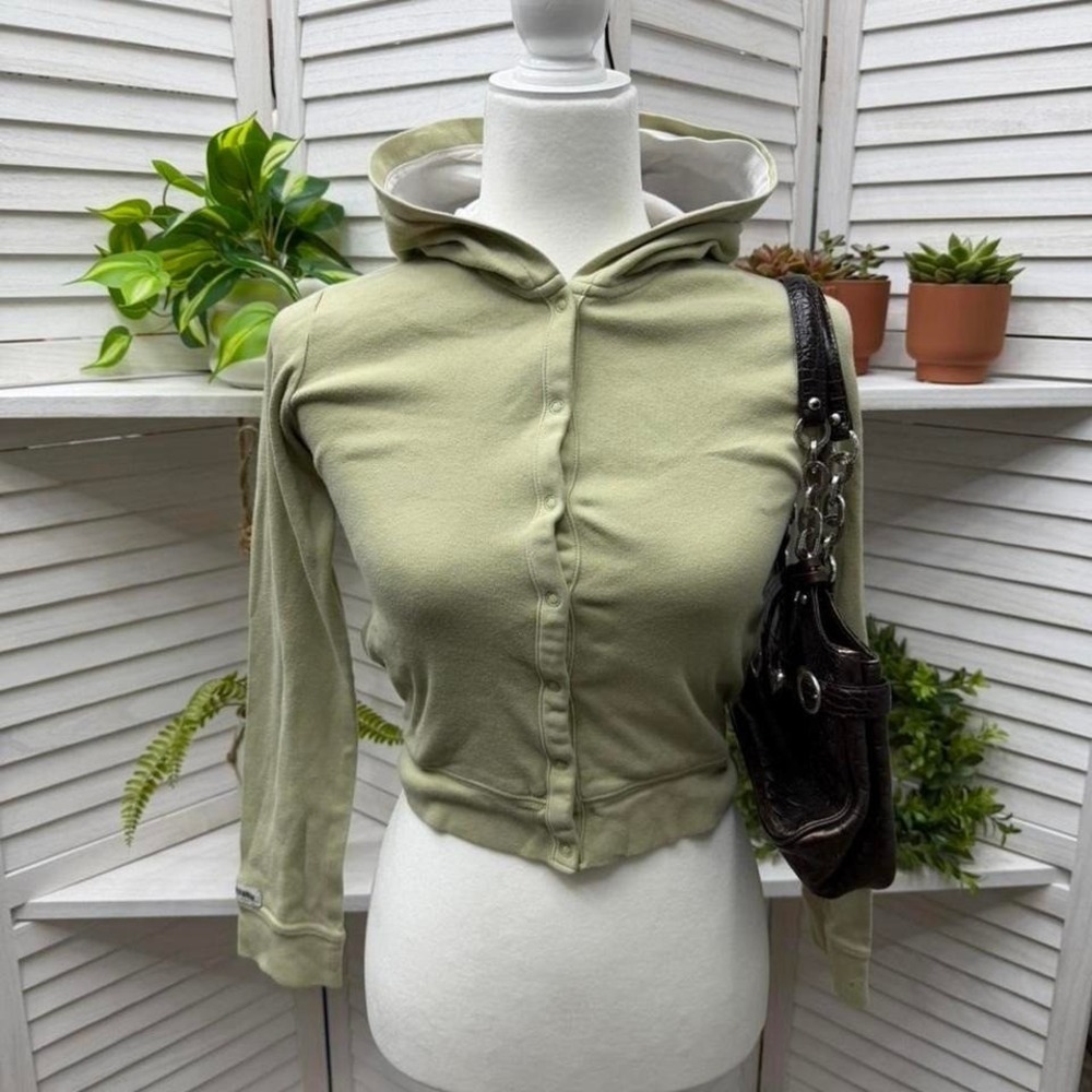 Vintage y2k cute Abercrombie & fitch Green cropped hoodie with button-up front